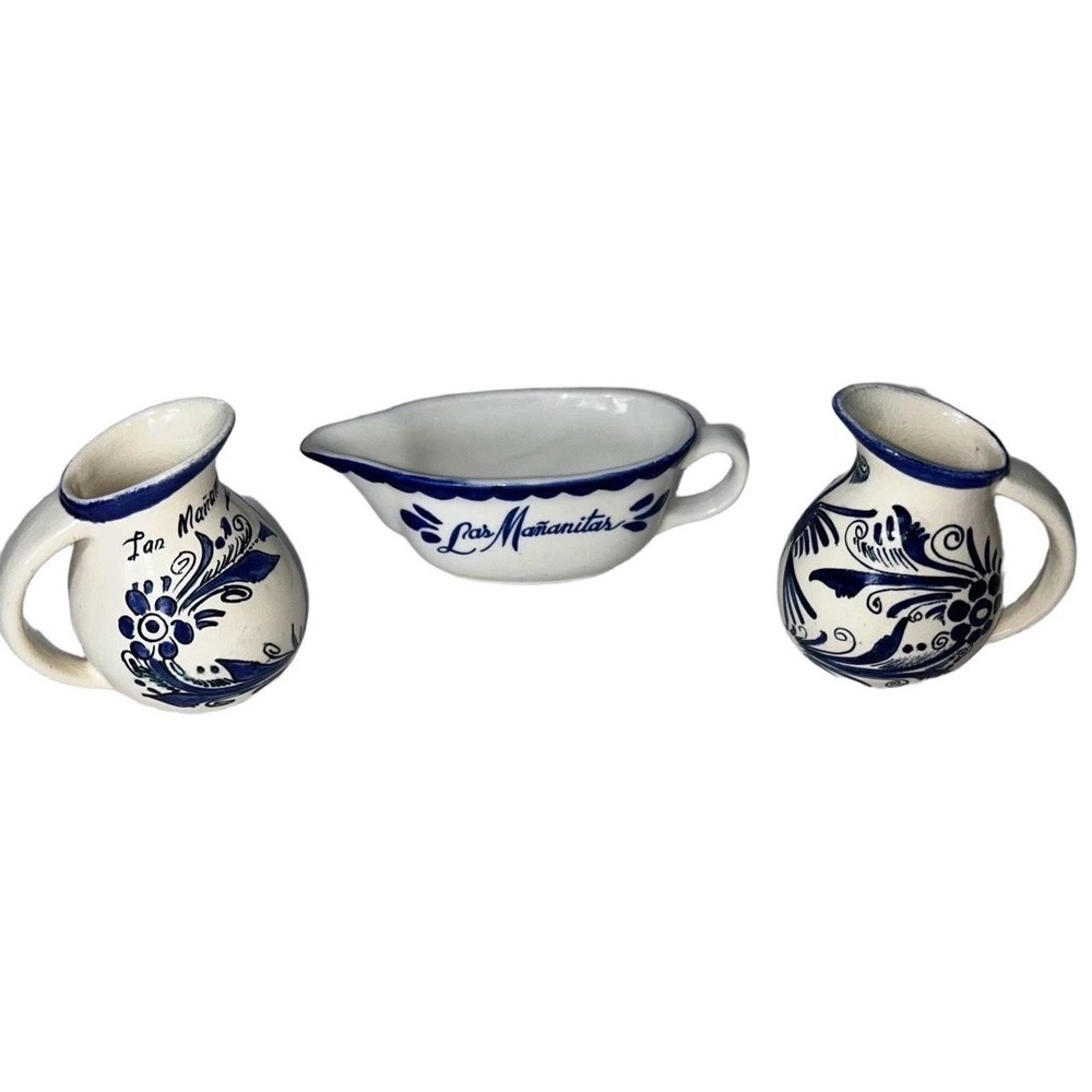 Ancho Del Cura Azulejo Ceramic Mini Pottery Blue Mexican Folk‎ Art Handpainted